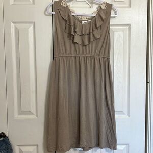 Cato Women’s Ladies Sleeveless Brown Dress Large Lace Floral Ruffle Detail